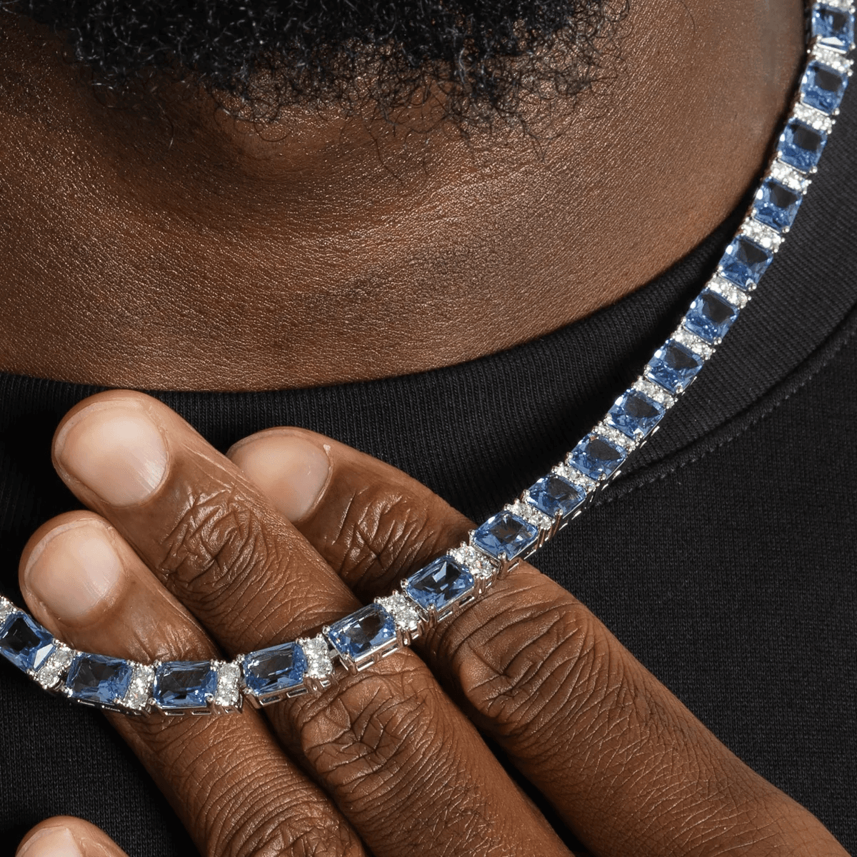 4mm Baguette Tennis Chain with Color Stones 925 Silver for Men's thumbnail 2