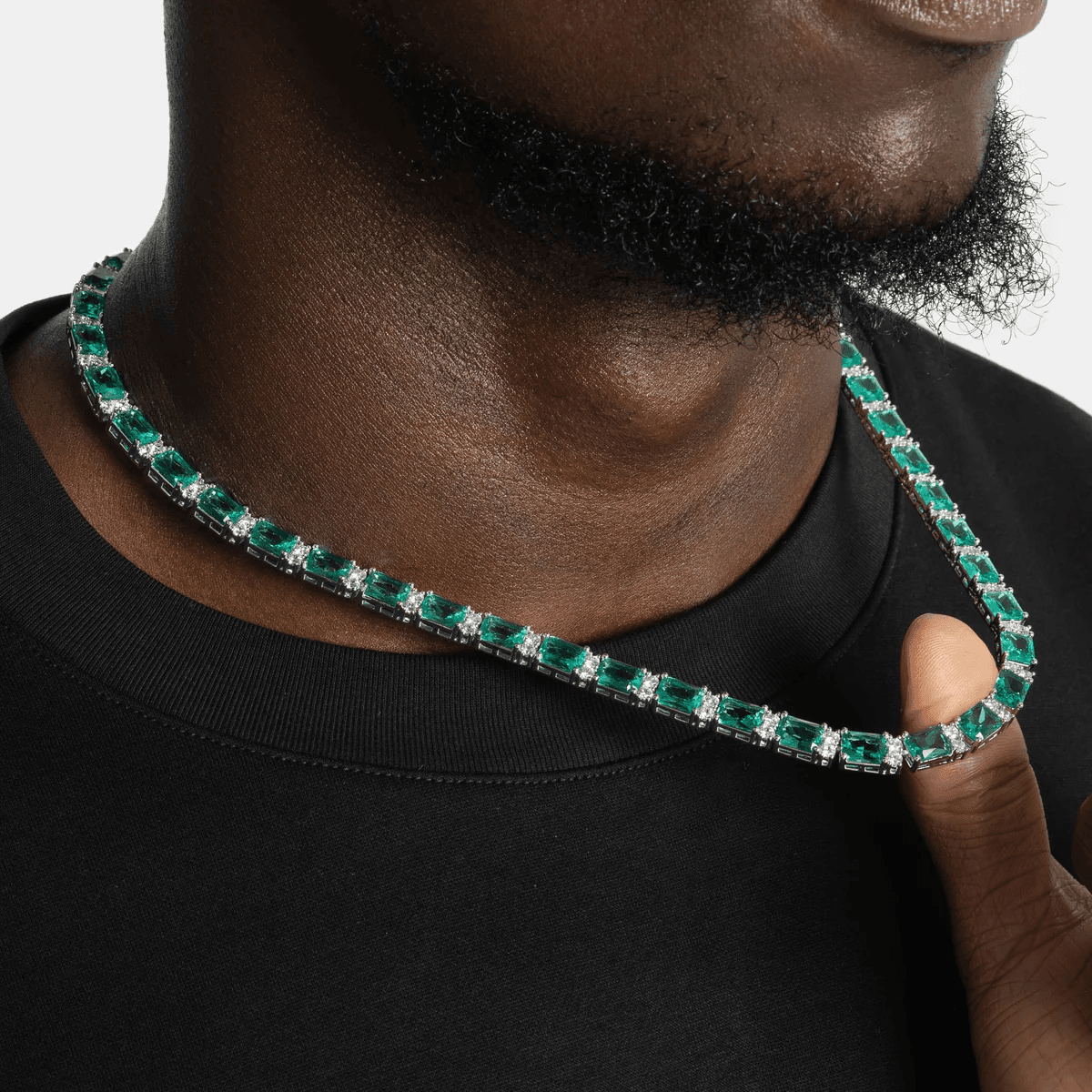 4mm Baguette Tennis Chain with Color Stones 925 Silver for Men's thumbnail 6