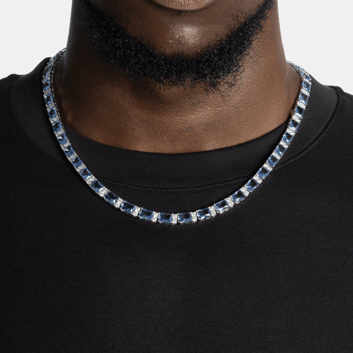 4mm Baguette Tennis Chain with Color Stones 925 Silver for Men's thumbnail 4