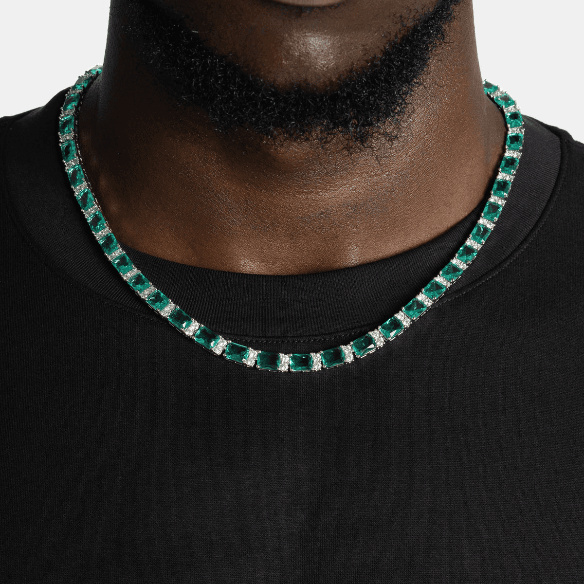 4mm Baguette Tennis Chain with Color Stones 925 Silver for Men's thumbnail 7