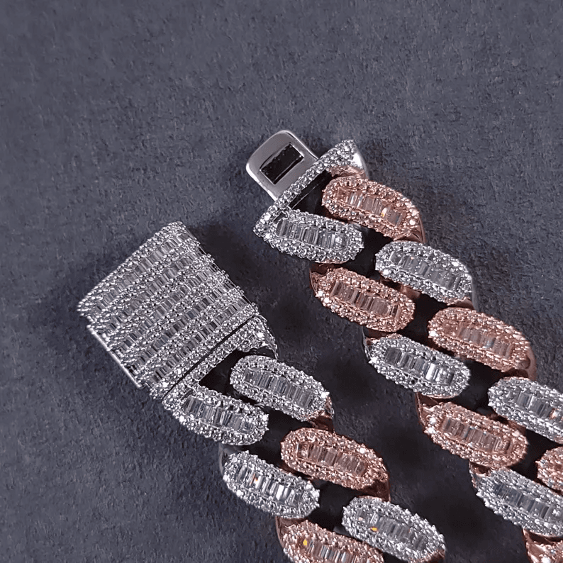 18mm Cuban Chain with Baguette Diamonds 925 Silver and Moissanite Diamonds thumbnail 3