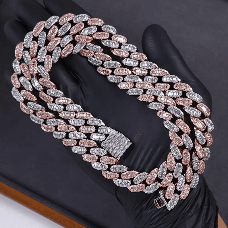 18mm Cuban Chain with Baguette Diamonds 925 Silver and Moissanite Diamonds thumbnail 5