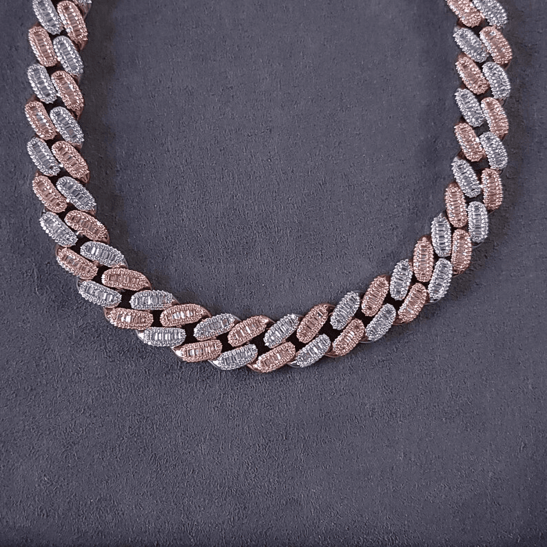 18mm Cuban Chain with Baguette Diamonds 925 Silver and Moissanite Diamonds thumbnail 4