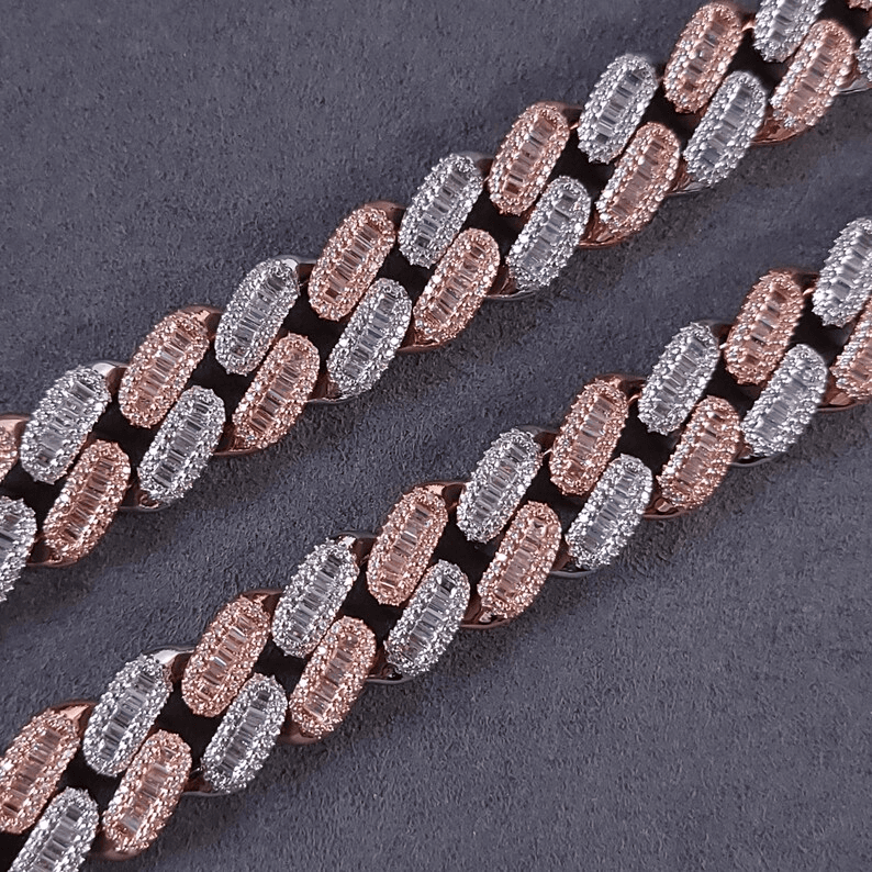 18mm Cuban Chain with Baguette Diamonds 925 Silver and Moissanite Diamonds thumbnail 2
