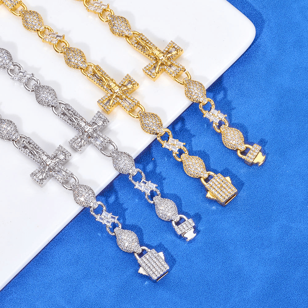 Mens Cross link Necklace in 925 Silver with Moissanite Luxury Jewellery Statement Chain for Men thumbnail 7