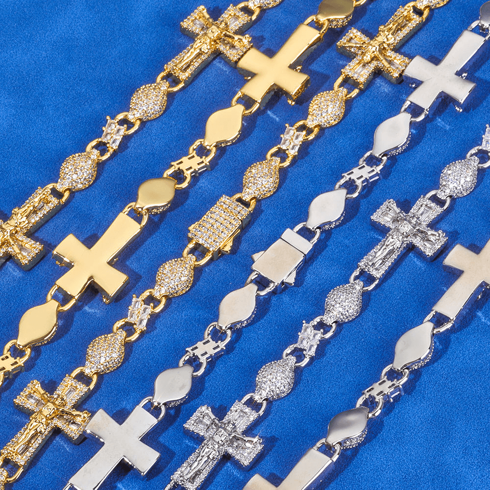 Mens Cross link Necklace in 925 Silver with Moissanite Luxury Jewellery Statement Chain for Men thumbnail 6