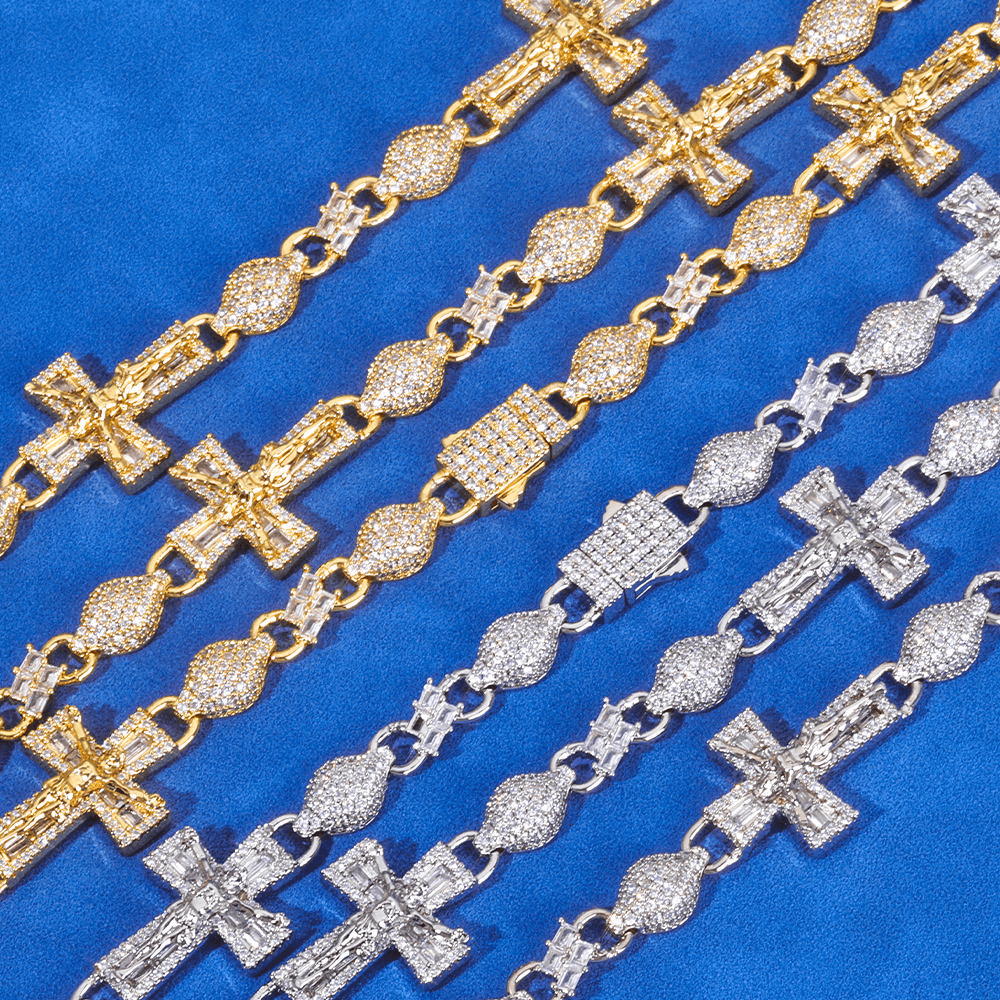 Mens Cross link Necklace in 925 Silver with Moissanite Luxury Jewellery Statement Chain for Men thumbnail 5