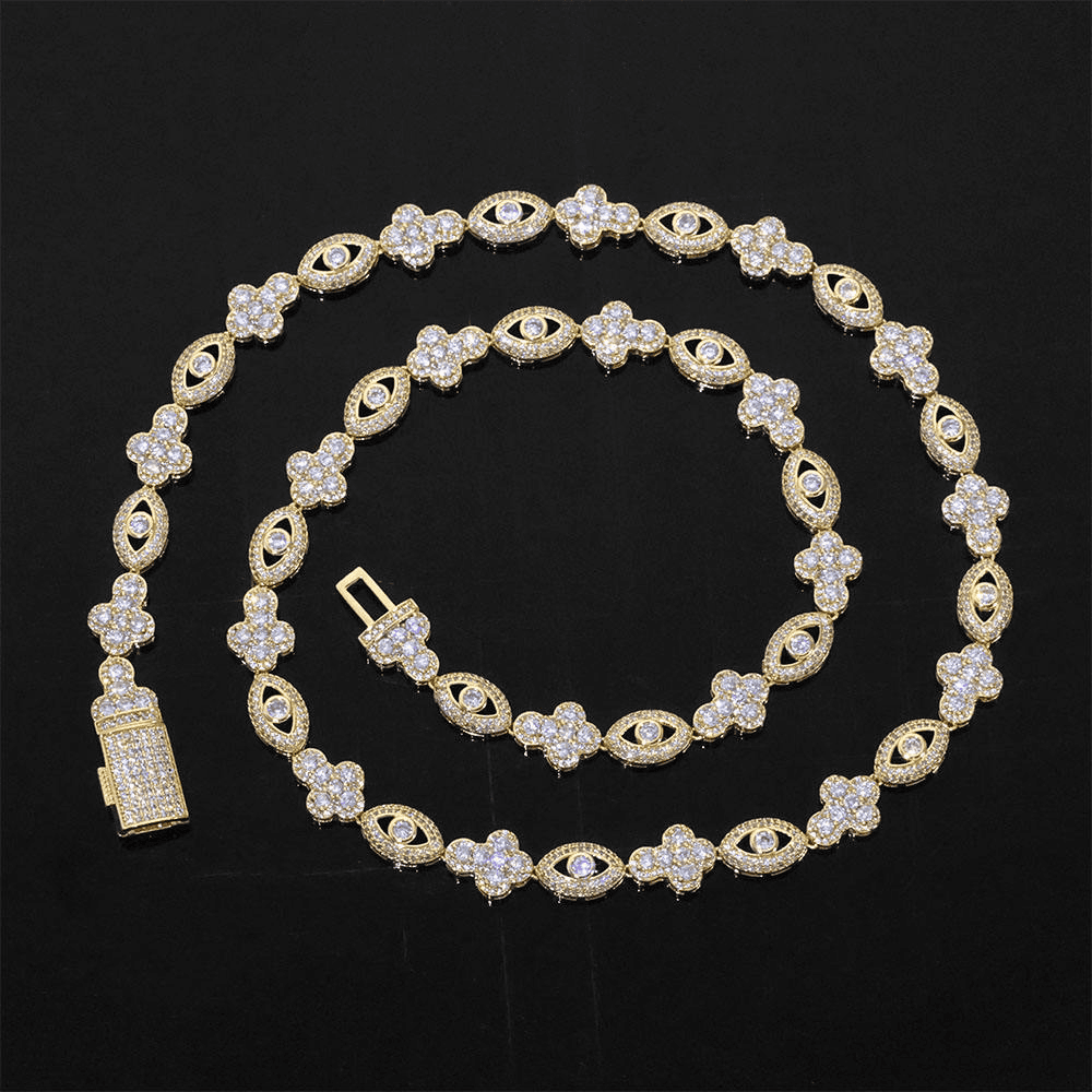 Mens Evil-Eye Floral link Necklace in 925 Silver with Moissanite Luxury Designer Jewellery Statement Chain for Men