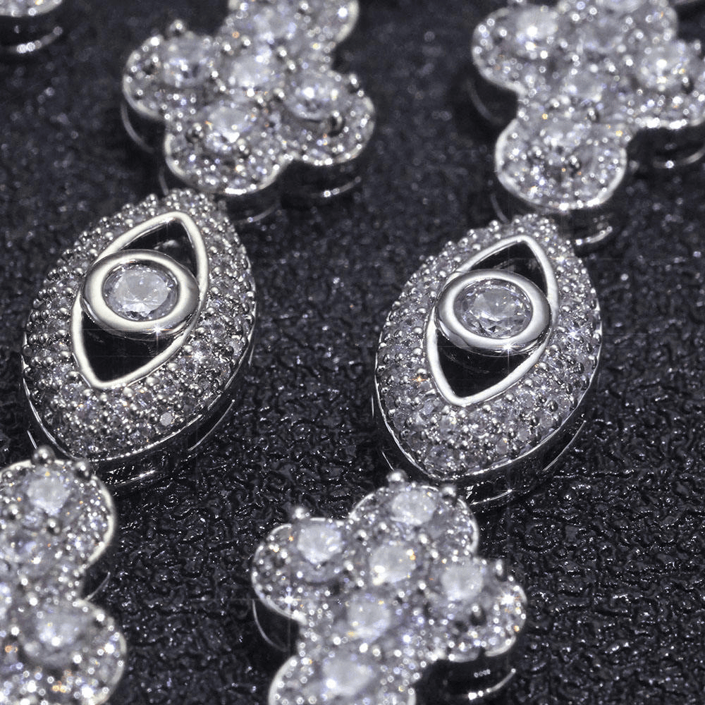 Mens Evil-Eye Floral link Necklace in 925 Silver with Moissanite Luxury Designer Jewellery Statement Chain for Men