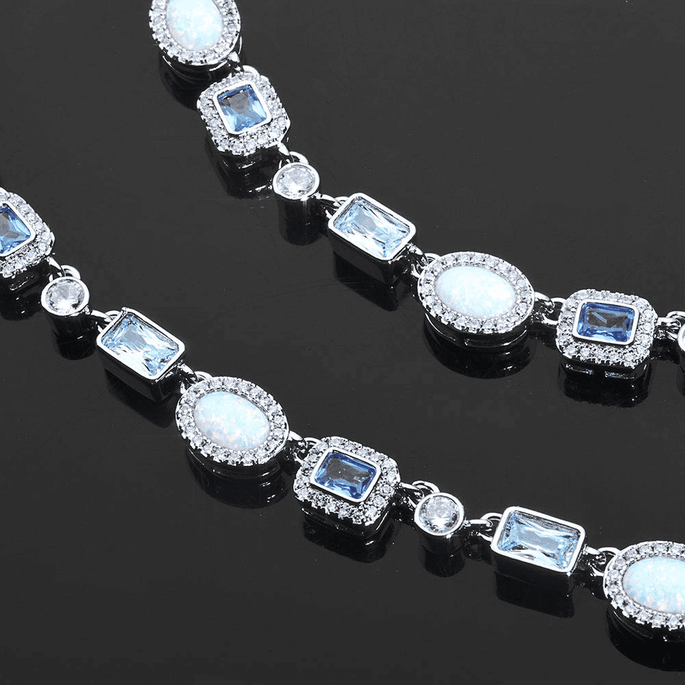 Mens Opal-Blue Gemstone Tennis Necklace in 925 Silver with Moissanite luxury Designer Jewellery Elegant Chain